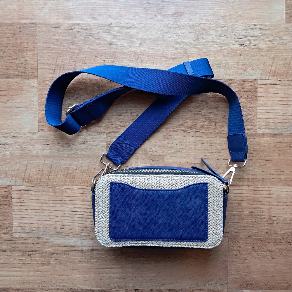 Woven Purse With Blue Pocket And Strap
